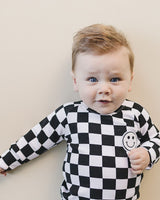 Checkered Smiley Lounge Set | Black - HoneyBug 
