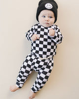 Checkered Smiley Lounge Set | Black - HoneyBug 