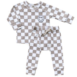 Checkered Smiley Lounge Set | Latte - HoneyBug 