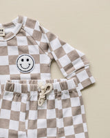 Checkered Smiley Lounge Set | Latte - HoneyBug 