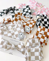 Checkered Smiley Lounge Set | Latte - HoneyBug 