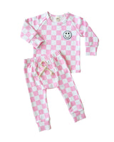 Checkered Smiley Lounge Set | Pink - HoneyBug 