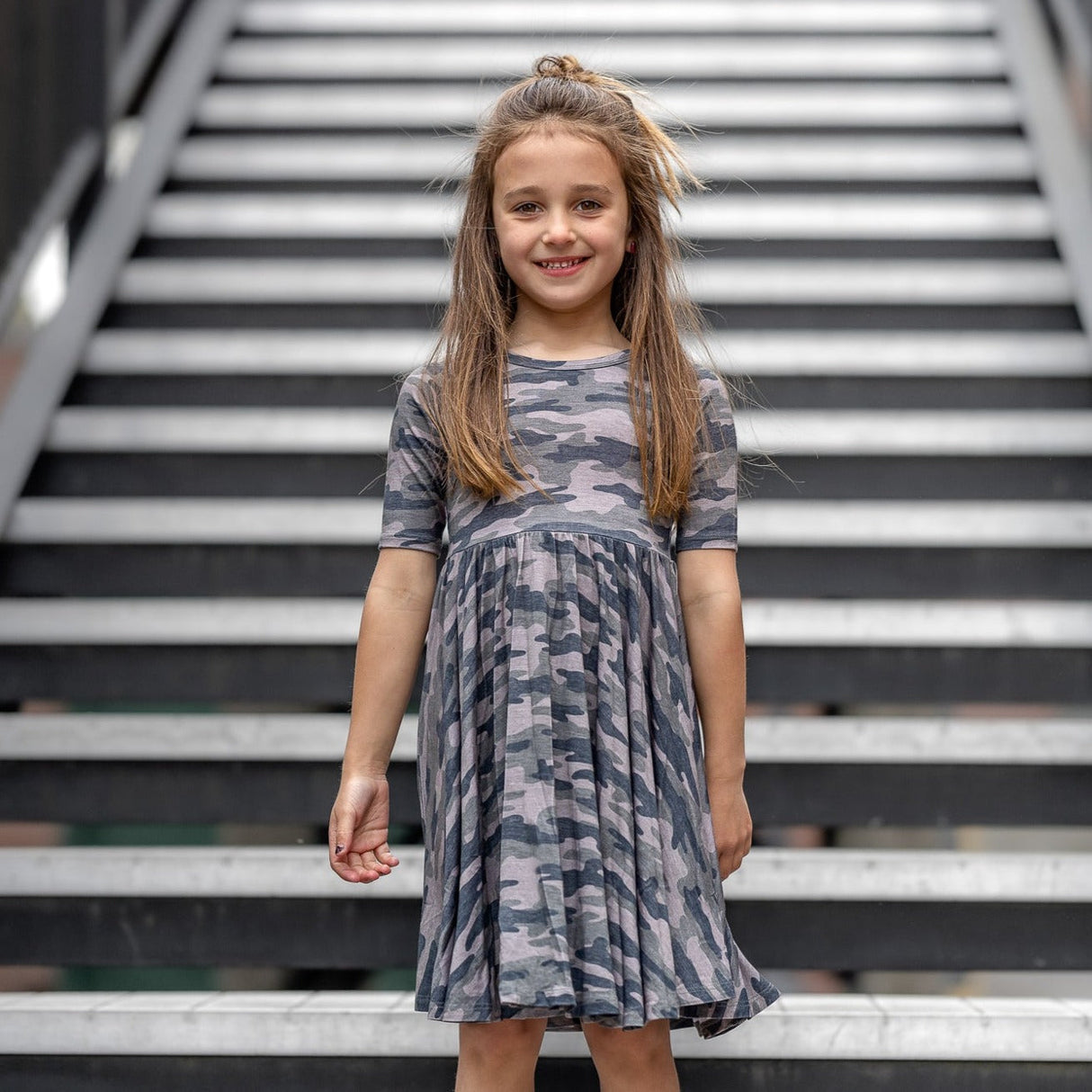 MID SLEEVE BAMBOO DRESS- Chris Camo - HoneyBug 