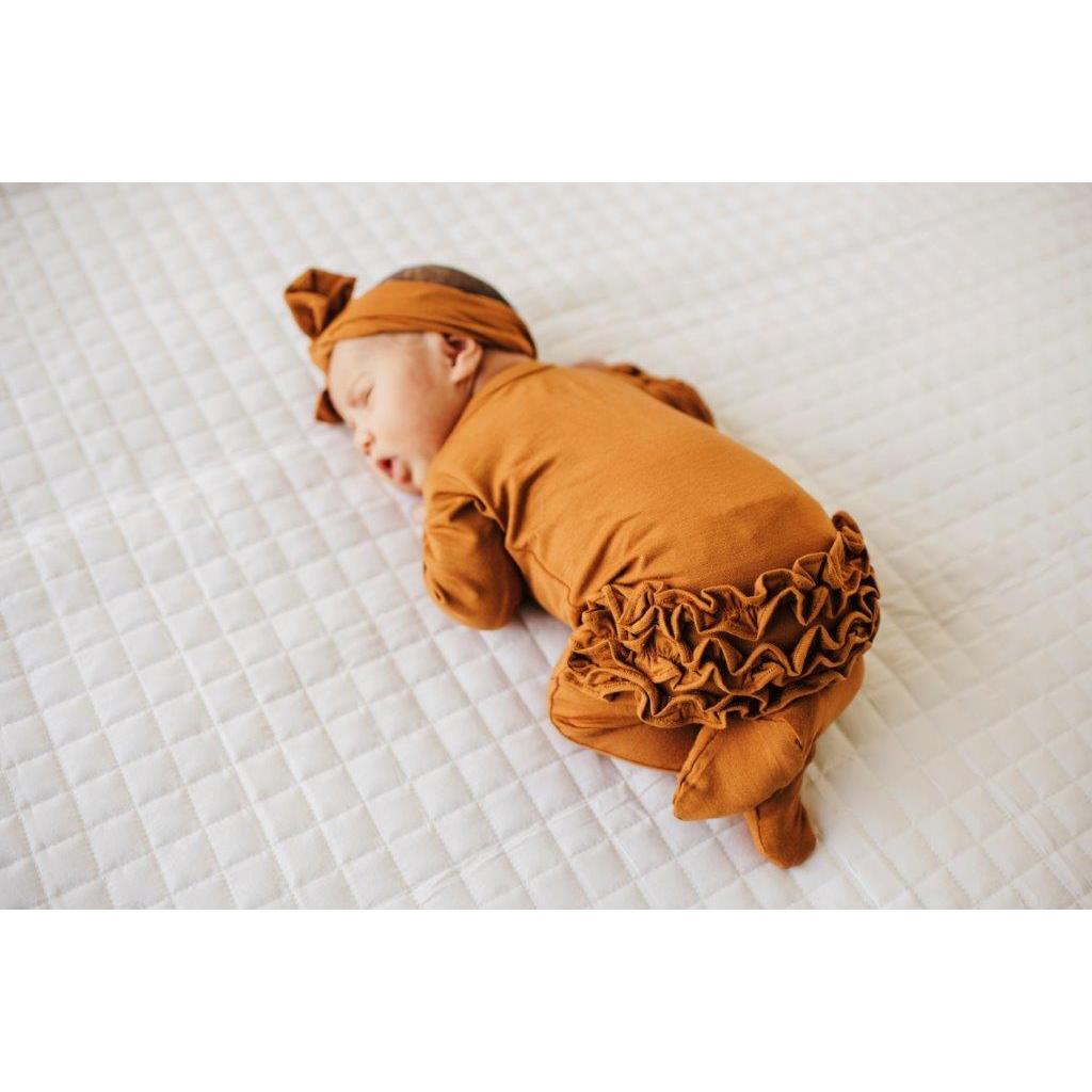 Ruffle 2 Way Zip Romper - Cognac - HoneyBug 