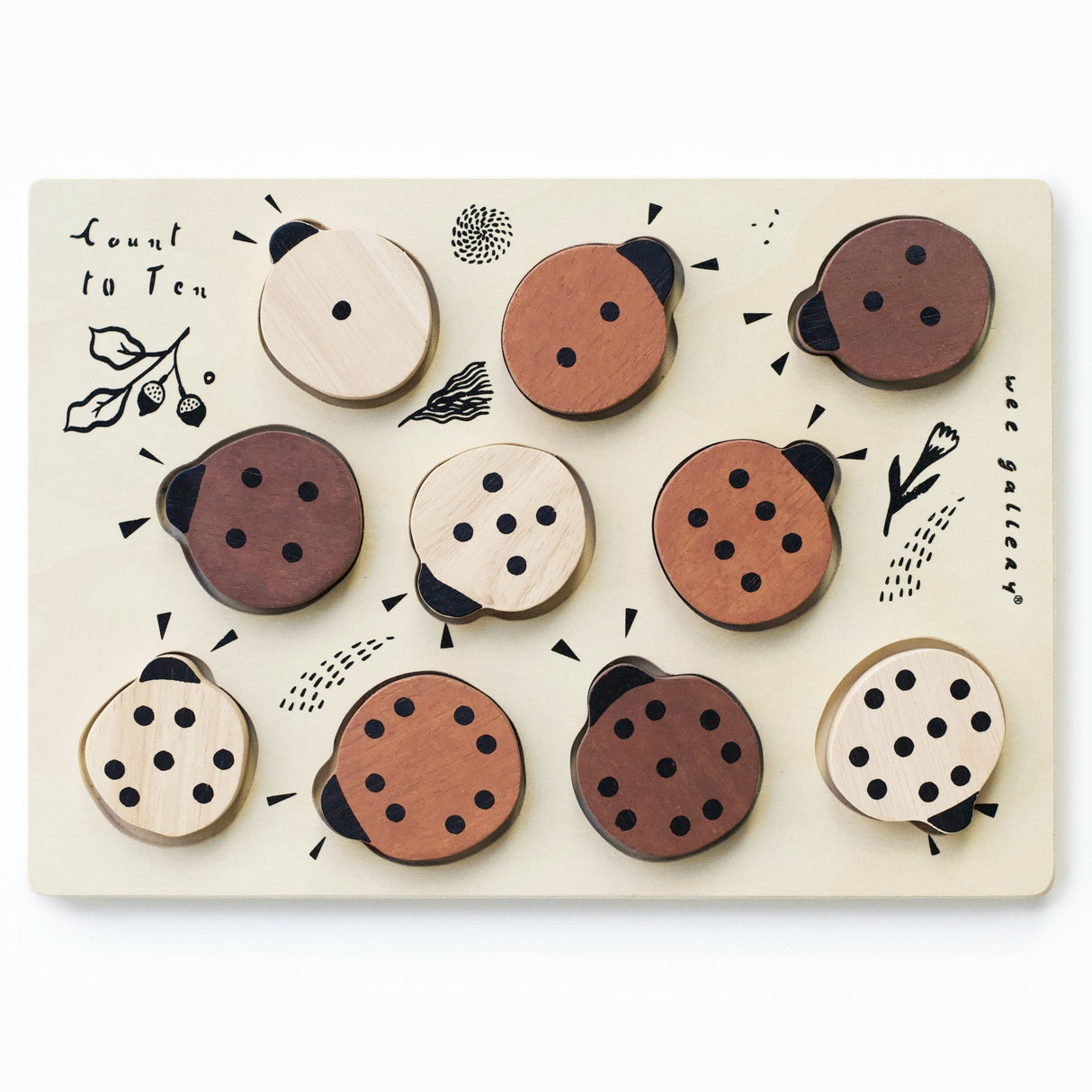 Wooden Tray Puzzle - Count to 10 Ladybugs - HoneyBug 
