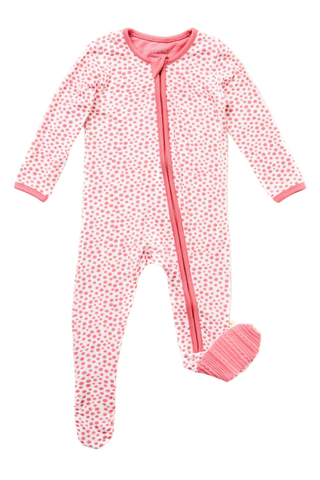 Soft & Stretchy Zipper Footie - Coral Dots - HoneyBug 