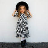MID SLEEVE TWIRL DRESS- B+W Check - HoneyBug 
