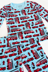 Long Sleeve Pajama Set - Fire Trucks - HoneyBug 