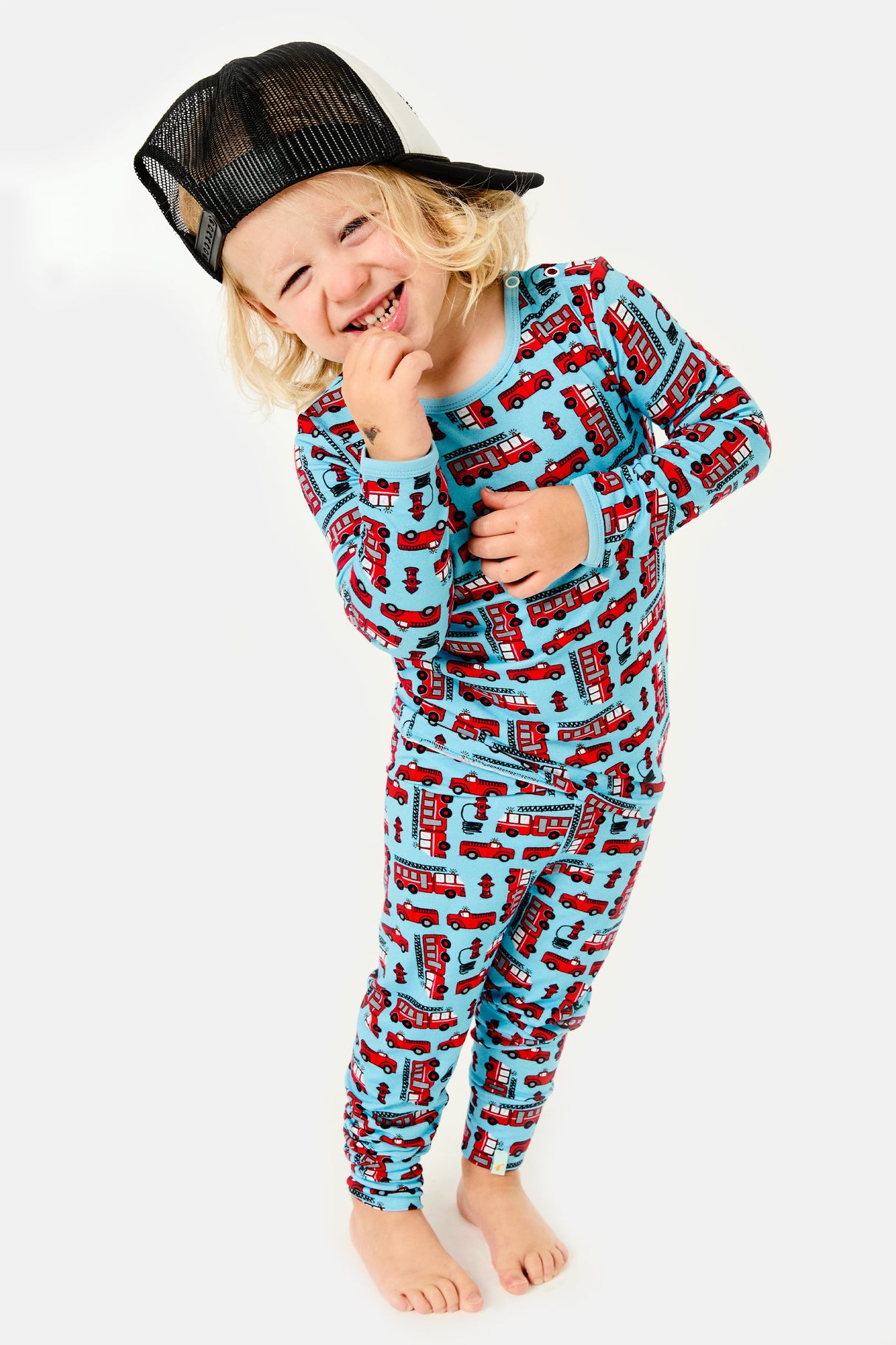 Long Sleeve Pajama Set - Fire Trucks - HoneyBug 