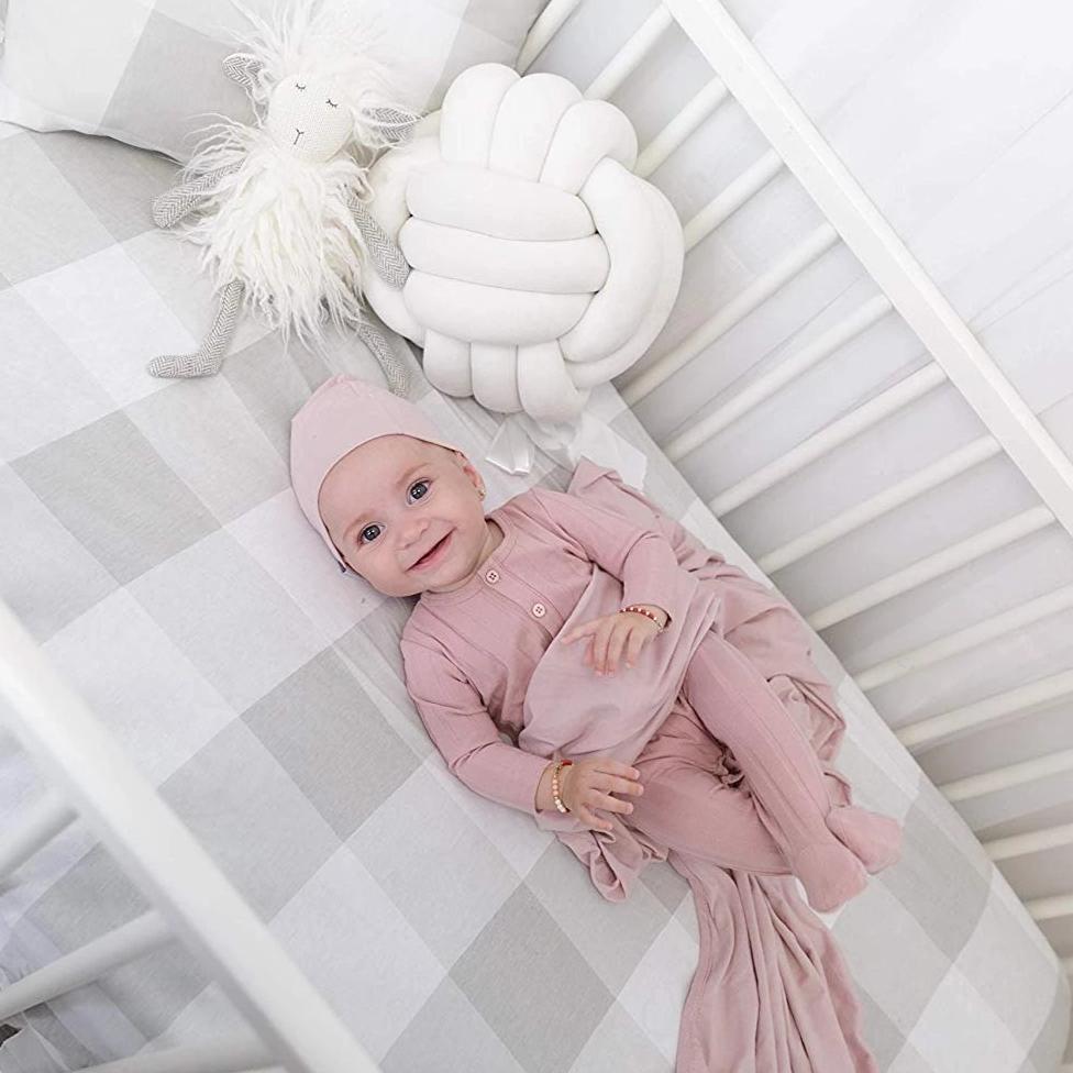 Crib Sheet - Grey Gingham - HoneyBug 