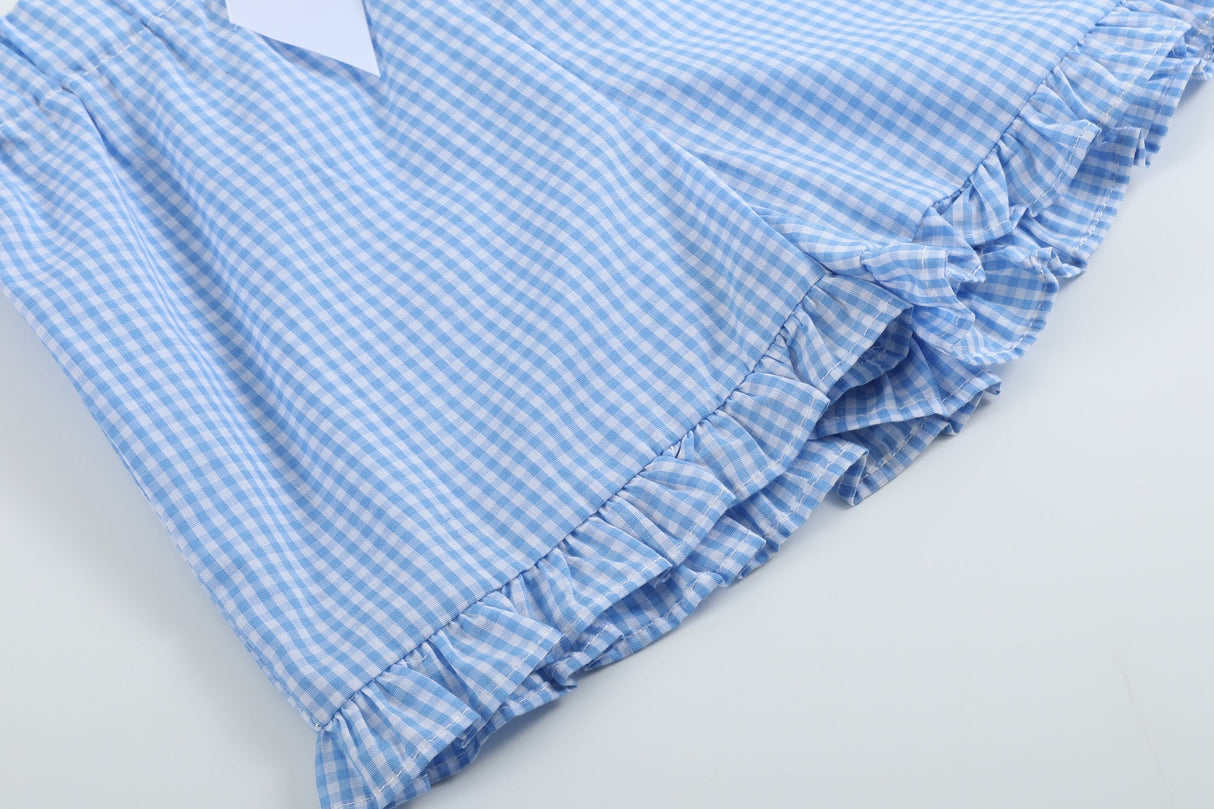 Girls Light Blue Gingham Golf Tee and Shorts 2pc Set