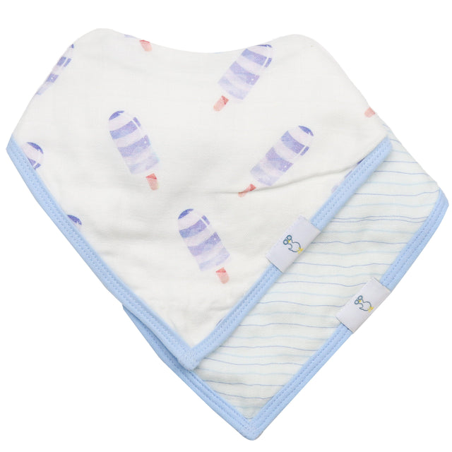 Popsicle and Stripes Blue 2 Pack Muslin & Terry Cloth Bib Set - HoneyBug 