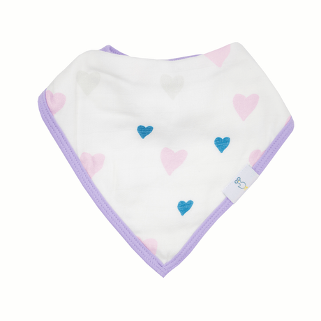 Hearts and Birds 2 Pack Muslin & Terry Cloth Bib Set - HoneyBug 