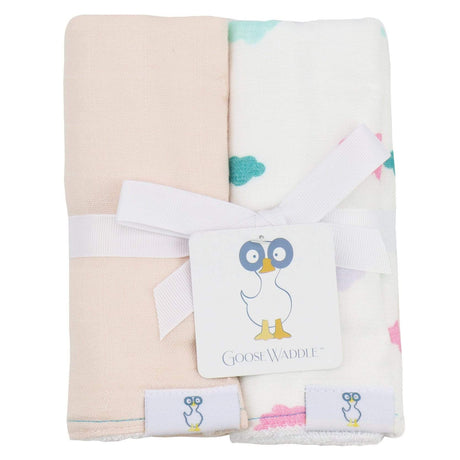 Clouds and Peach 2 PK Muslin & Terry Cloth Burp Cloth - HoneyBug 
