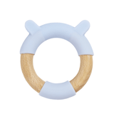 Blue Bear Circle Bear Head Teether Silicone + Wood Teether - HoneyBug 