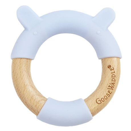 Blue Bear Circle Bear Head Teether Silicone + Wood Teether - HoneyBug 