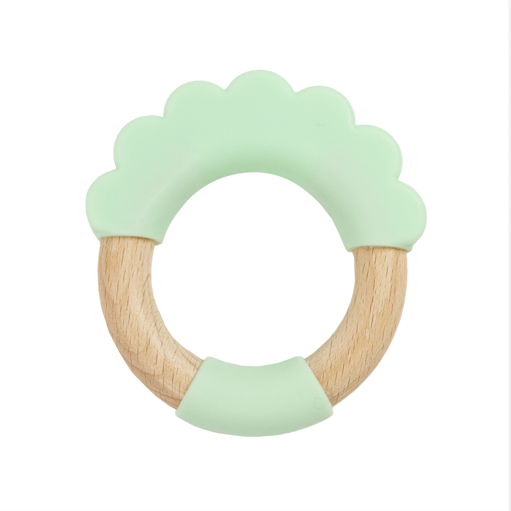 Mint Lion Circle Lion Head Teether Silicone + Wood Teether - HoneyBug 