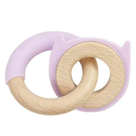 Lavender Kitten Silicone + Wood Double Teether - HoneyBug 