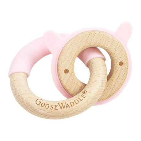 Pink Bunny Silicone + Wood Double Teether - HoneyBug 