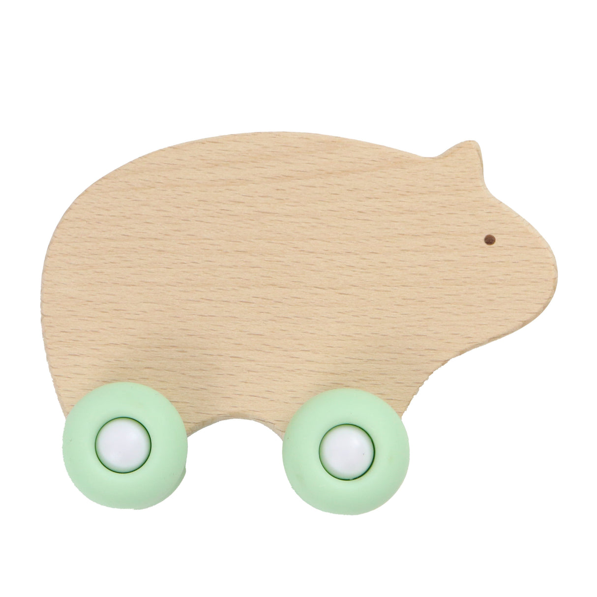 Mint Bear Silicone + Wood Teether with Wheels - HoneyBug 