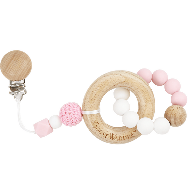 Wooden and Silicone Teether - Pink - HoneyBug 