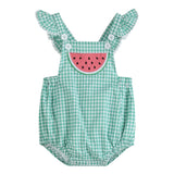 Green Gingham Watermelon Ruffle Romper