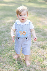 Grey Gingham Puppies in Truck Shortalls