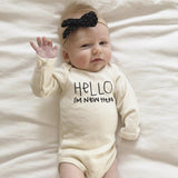 Hello I'm New Here Organic Cotton Baby Bodysuit Long Sleeve - HoneyBug 