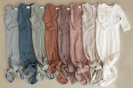 Navy Organic Cotton Ribbed Knot Gown - HoneyBug 