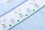 Light Blue Gingham Easter Egg and Bunnies Smocked Shortall