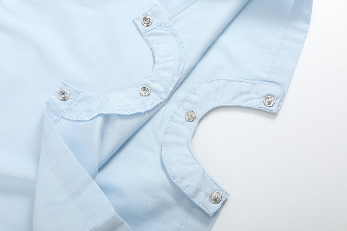 Light Blue USA Flag Smocked Shortalls