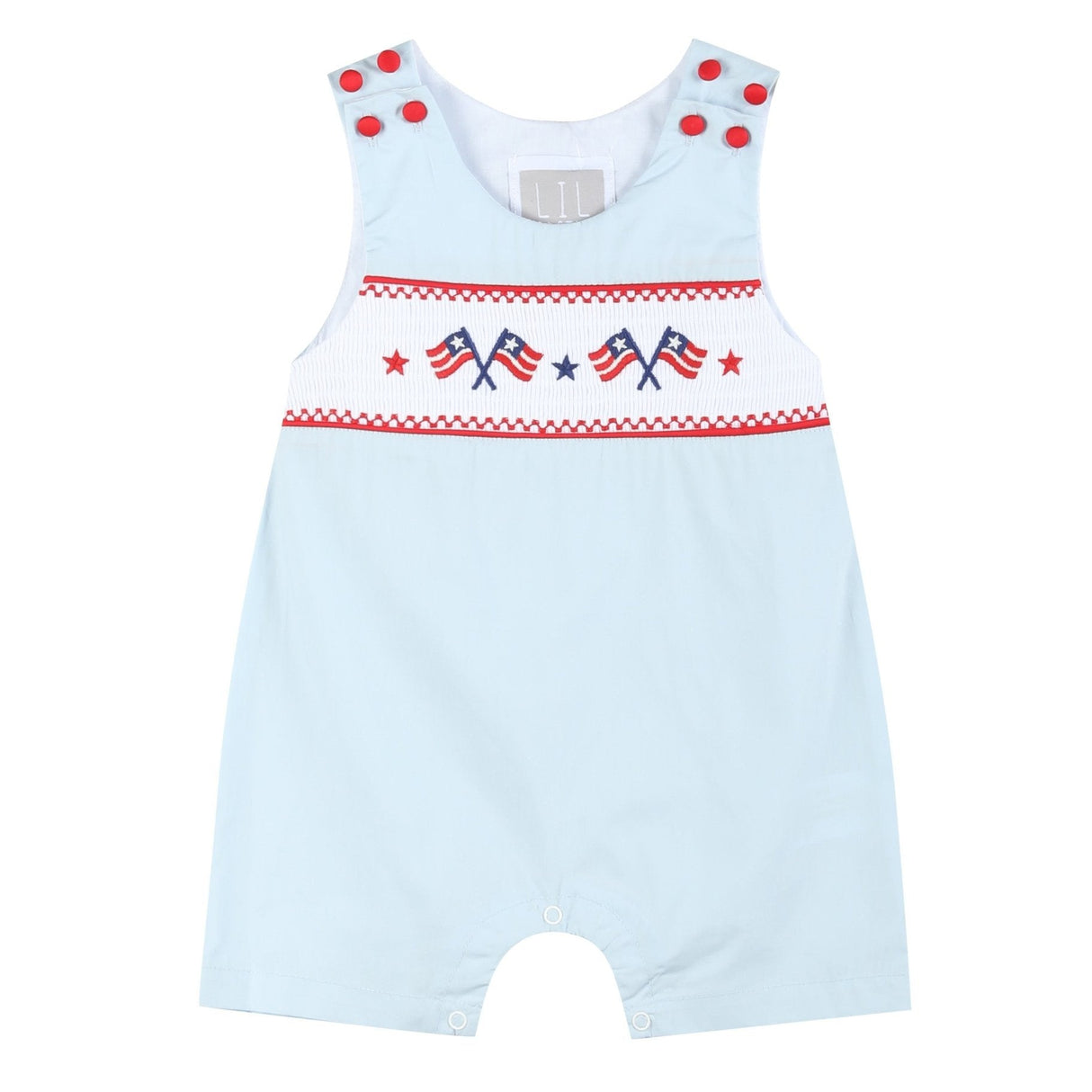 Light Blue USA Flag Smocked Shortalls