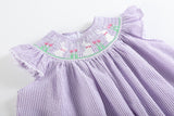Light Purple Seersucker Easter Bunny Smocked Bishop Dress
