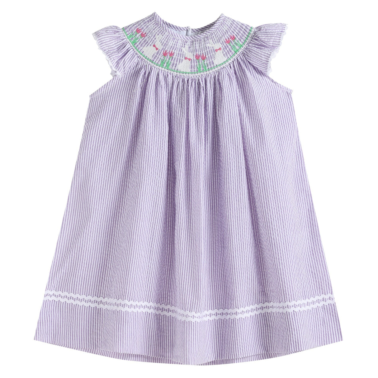 Light Purple Seersucker Easter Bunny Smocked Bishop Dress