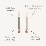 Linen Pacifier Clip 2-Pack - Blush/Cream - HoneyBug 