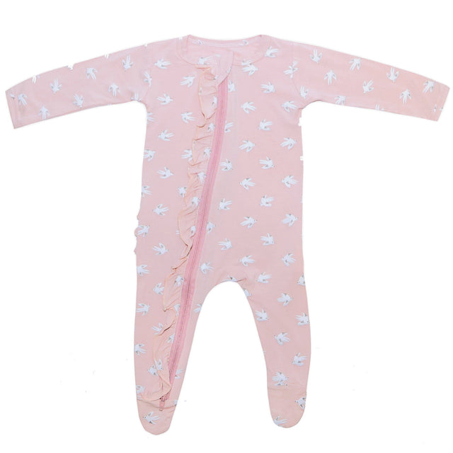 Ruffle 2 Way Zip Romper - Little Birds - HoneyBug 