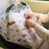 Cotton Muslin Car Seat Canopy - Farmyard - HoneyBug 