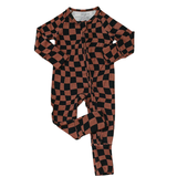 Bamboo Zip Romper | Chocolate Wavy Checkered