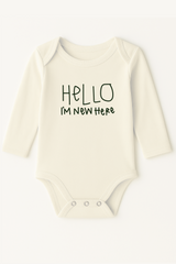 Hello I'm New Here Organic Cotton Baby Bodysuit Long Sleeve - HoneyBug 