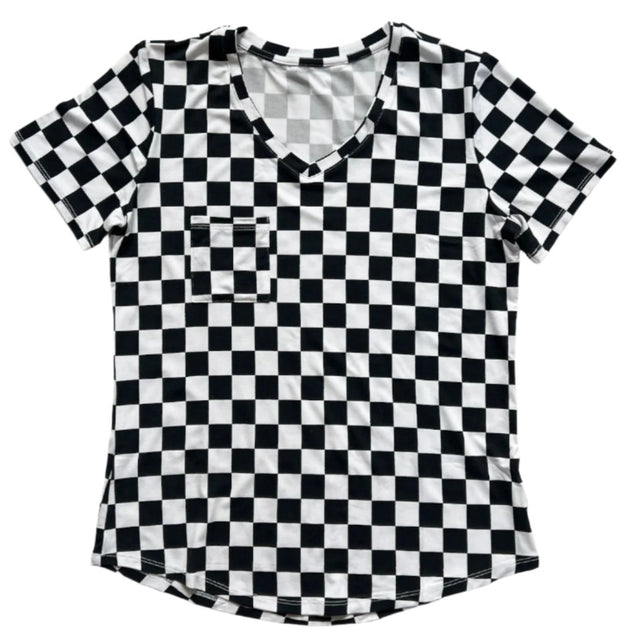 MAMA V-NECK- B+W Check - HoneyBug 