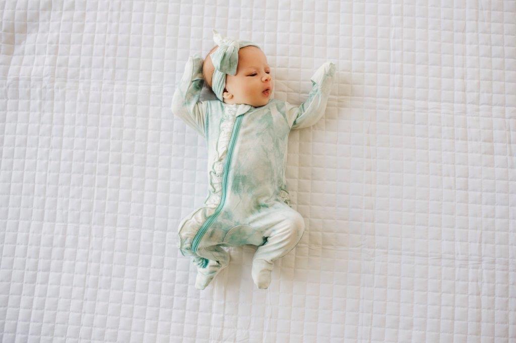 Ruffle 2 Way Zip Romper - Marbled Aquamarine - HoneyBug 