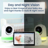 Babysense Max View: Video Baby Monitor with 1 or 2 Cameras, Non Wifi, Split Screen, Night Light & Sound Machine - HoneyBug 