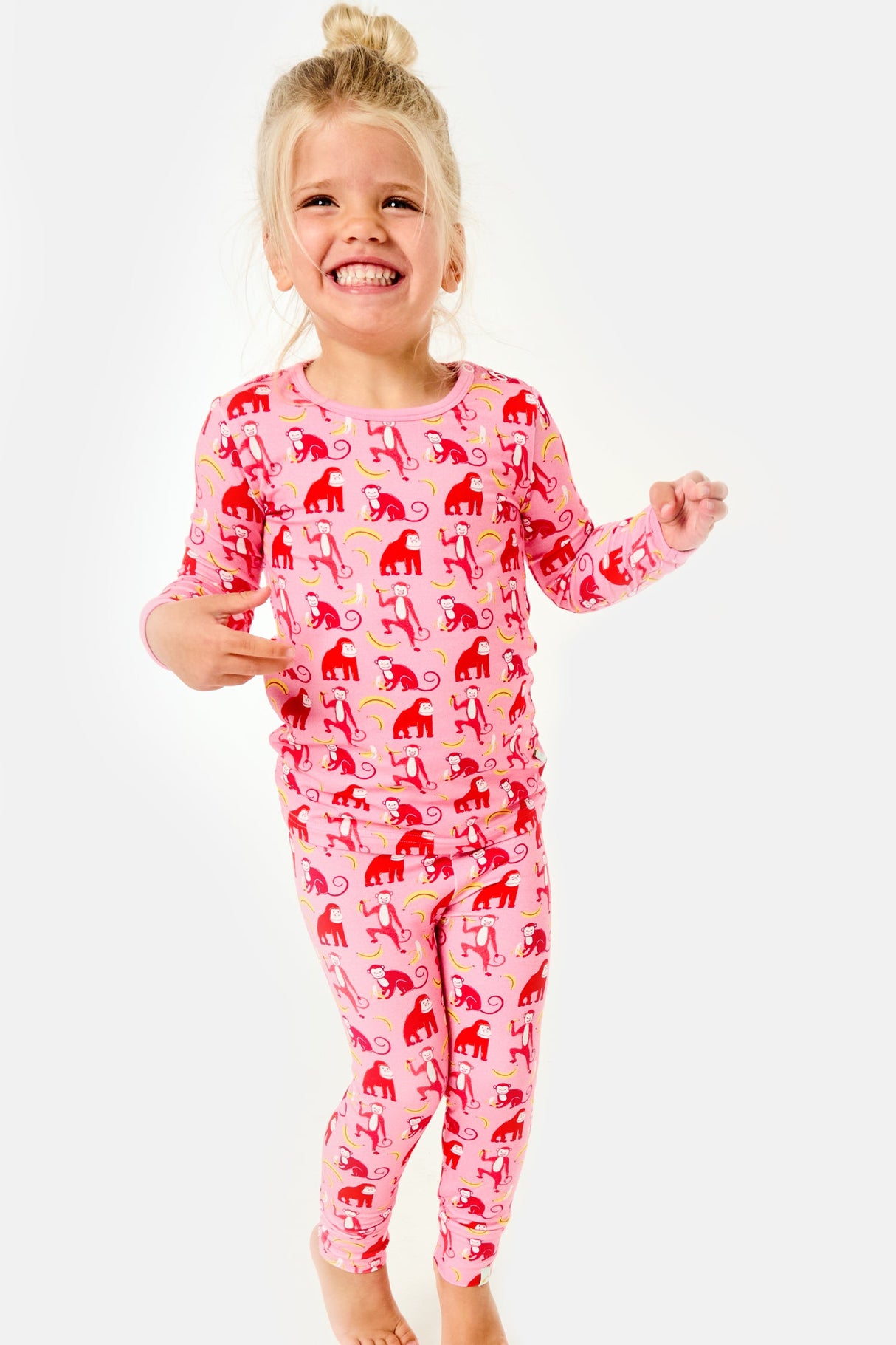 Long Sleeve Pajama Set - Monkeying Around Pink - HoneyBug 