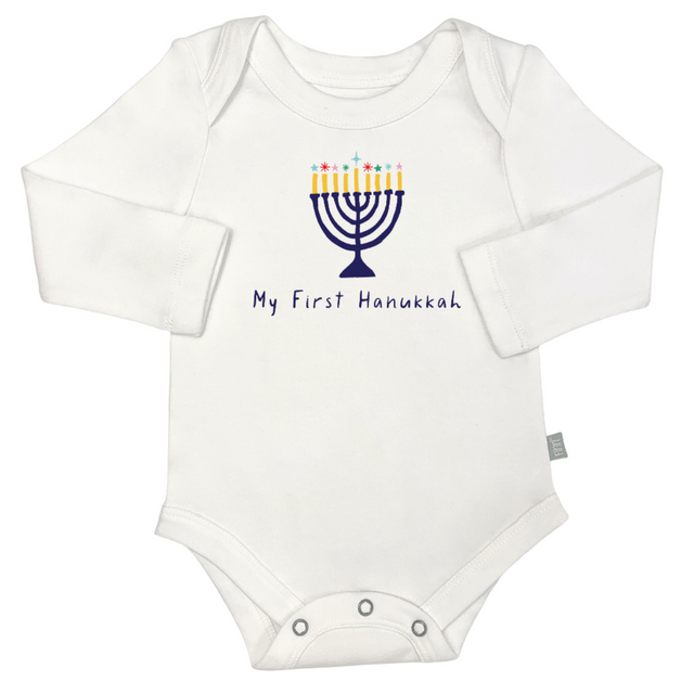 long sleeve graphic bodysuit | my first hanukkah - HoneyBug 
