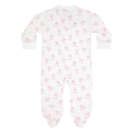 Pink Puppy Love Print Zipper Footie