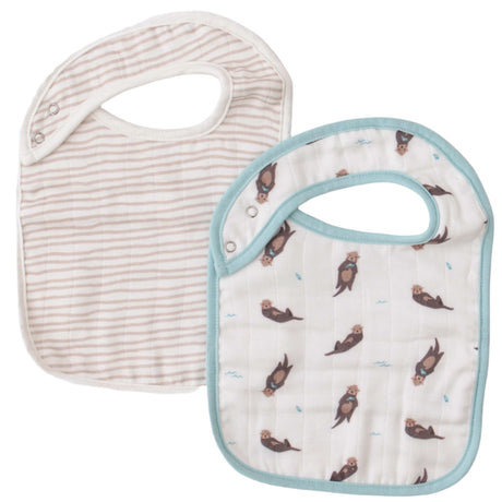 Otter & Taupe Wave Bib Set - HoneyBug 