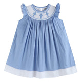 Periwinkle Blue Crosses Smocked Bishop Dress