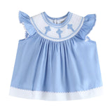 Periwinkle Blue Crosses Smocked Dress and Bloomers Set