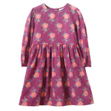 Girls' Long Sleeve Dress with Floral Motif | Purple & Red - HoneyBug 