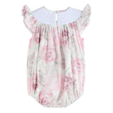 Pink and White Peony Bunny Smocked Flutter Romper